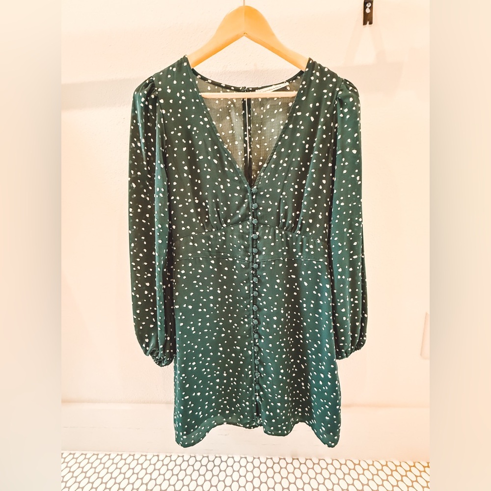 Abercrombie and Fitch mini Green Polka Dot Dress Medium long sleeve.